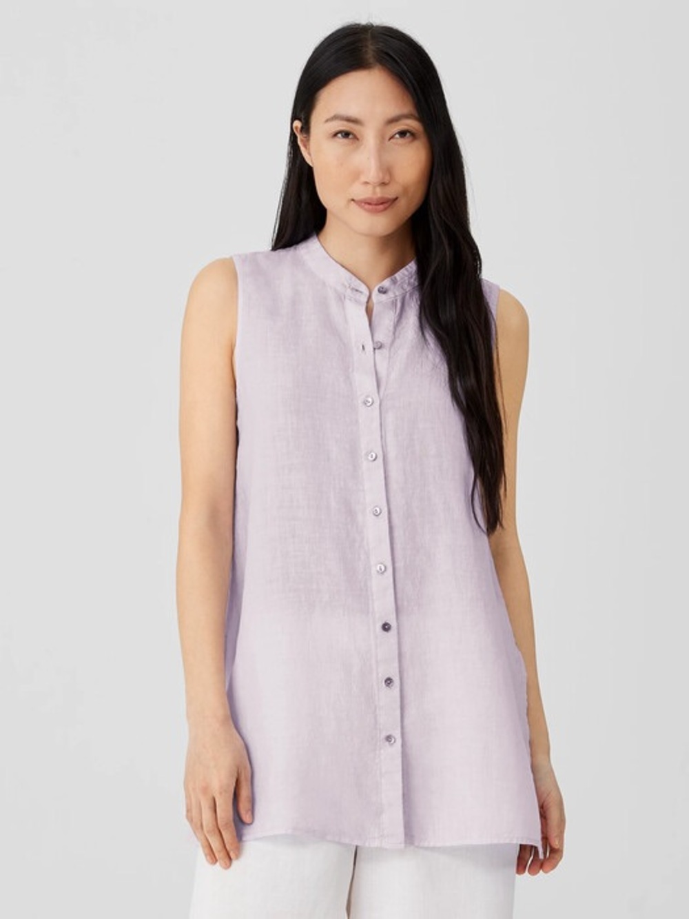 Eileen Fisher Lavender Linen Sleeveless Button Front Tunic Top Size S/P